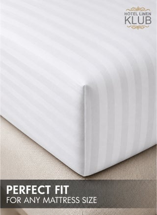 1-Piece Microfiber Fitted Sheet Striped,Color: White, King (180 x 200 cm),Design Soft Fabric Deep Pocket Elastic Edge Bed Linen - view 4