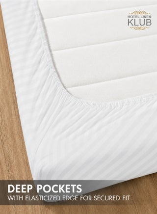1-Piece Microfiber Fitted Sheet Striped,Color: White, King (180 x 200 cm),Design Soft Fabric Deep Pocket Elastic Edge Bed Linen - view 3