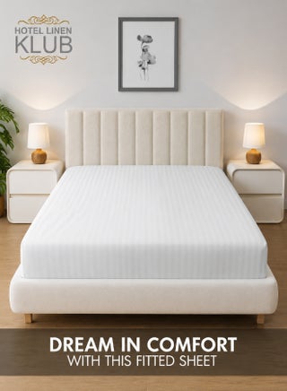 1-Piece Microfiber Fitted Sheet Striped,Color: White, King (180 x 200 cm),Design Soft Fabric Deep Pocket Elastic Edge Bed Linen - view 5