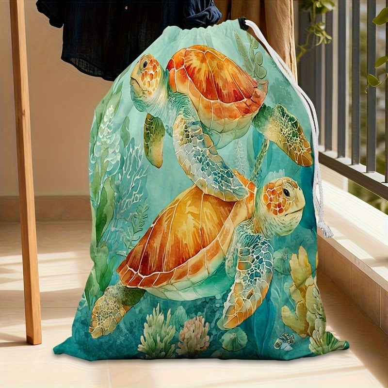1pc Two Dimensional Flat Print Storage Bag With Oceanic Turtle Pair Polyester Delicate Wash Bag For Underwear And Clothing Machine Washable Laundry Bag 60x90cm - Image 1