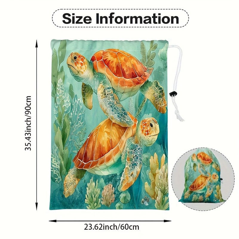 1pc Two Dimensional Flat Print Storage Bag With Oceanic Turtle Pair Polyester Delicate Wash Bag For Underwear And Clothing Machine Washable Laundry Bag 60x90cm - Image 3