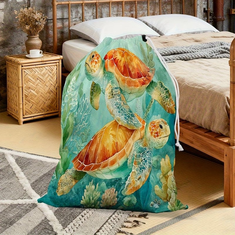 1pc Two Dimensional Flat Print Storage Bag With Oceanic Turtle Pair Polyester Delicate Wash Bag For Underwear And Clothing Machine Washable Laundry Bag 60x90cm - Image 5