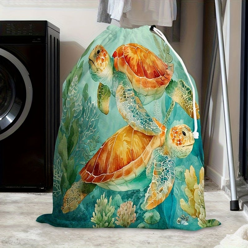 1pc Two Dimensional Flat Print Storage Bag With Oceanic Turtle Pair Polyester Delicate Wash Bag For Underwear And Clothing Machine Washable Laundry Bag 60x90cm - Image 4