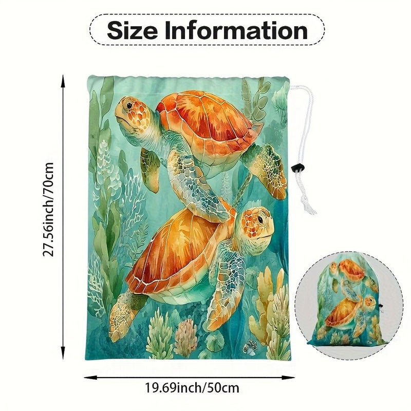 1pc Two Dimensional Flat Print Storage Bag With Oceanic Turtle Pair Polyester Delicate Wash Bag For Underwear And Clothing Machine Washable Laundry Bag 60x90cm - Image 2