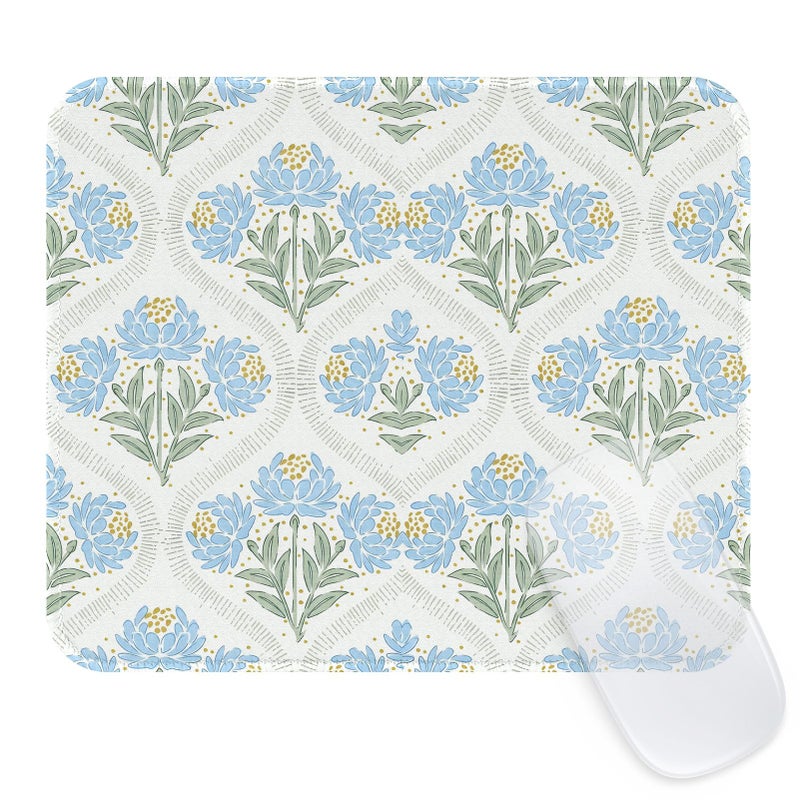 Seorsok Blue Noble Leaves and Floral Mouse Mat,Premium Textured Mouse Pads for Office Laptop,Washable Square Cute Mousepads with Extended Stitched Edges Non Slip Rubber Base 9.5"x7.8"x0.07" Inch - Image 1