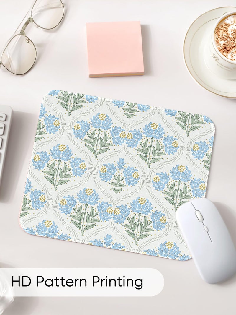 Seorsok Blue Noble Leaves and Floral Mouse Mat,Premium Textured Mouse Pads for Office Laptop,Washable Square Cute Mousepads with Extended Stitched Edges Non Slip Rubber Base 9.5"x7.8"x0.07" Inch - Image 3