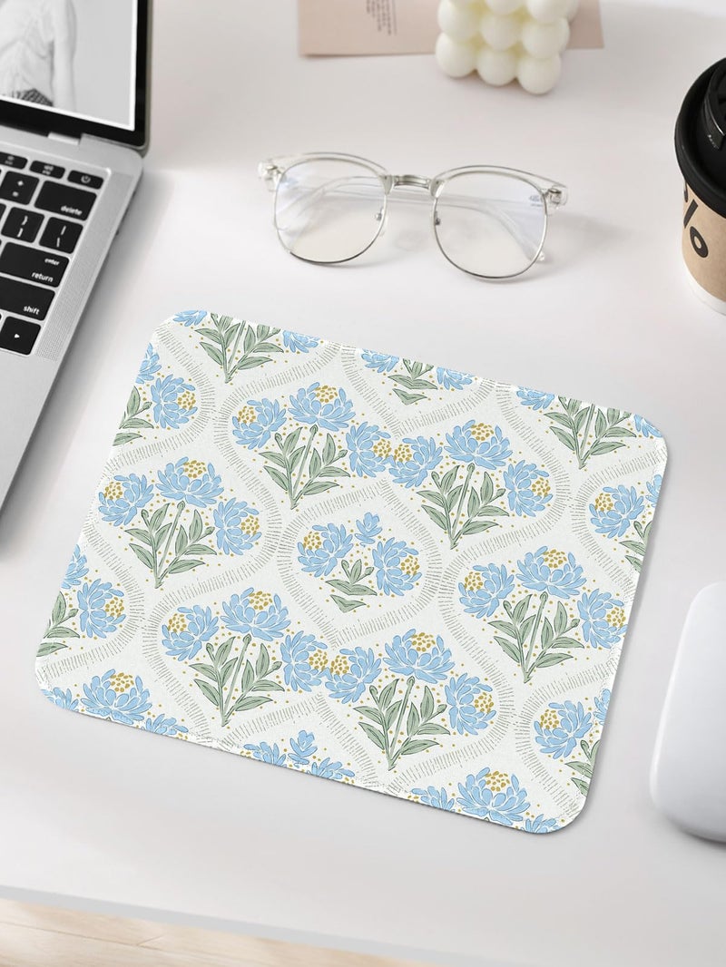 Seorsok Blue Noble Leaves and Floral Mouse Mat,Premium Textured Mouse Pads for Office Laptop,Washable Square Cute Mousepads with Extended Stitched Edges Non Slip Rubber Base 9.5"x7.8"x0.07" Inch - Image 2