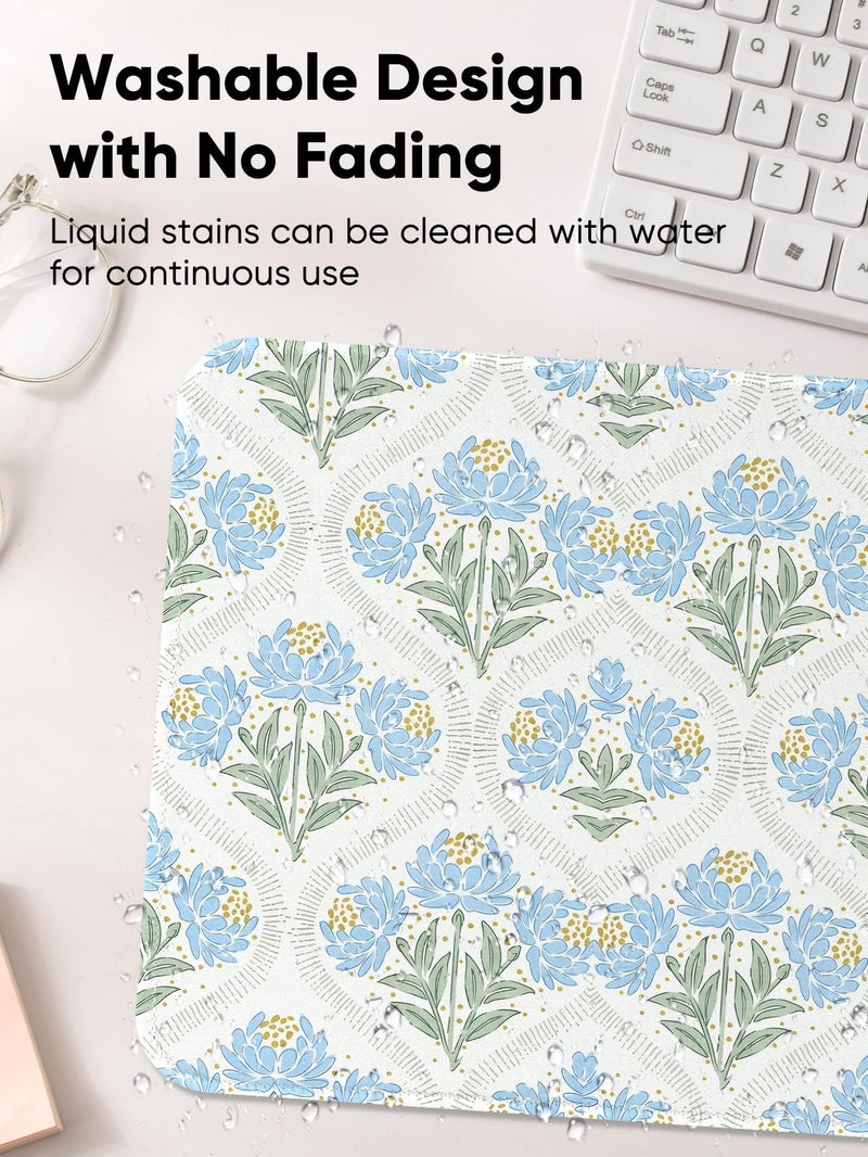 Seorsok Blue Noble Leaves and Floral Mouse Mat,Premium Textured Mouse Pads for Office Laptop,Washable Square Cute Mousepads with Extended Stitched Edges Non Slip Rubber Base 9.5"x7.8"x0.07" Inch - Image 4