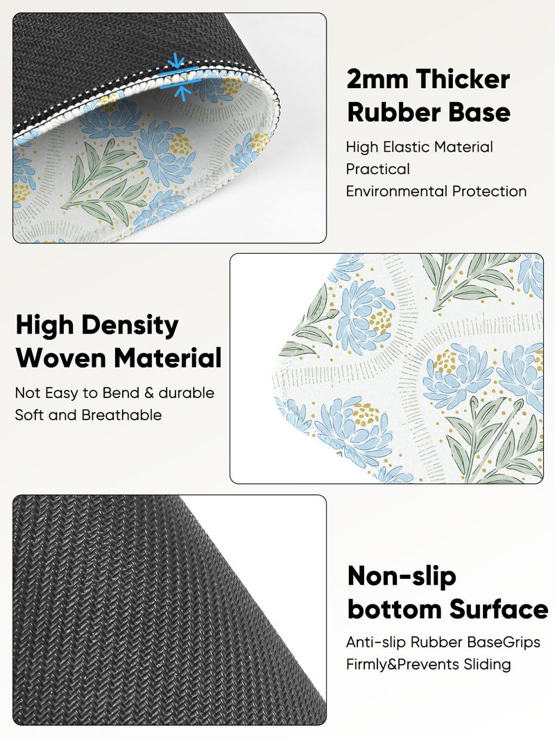 Seorsok Blue Noble Leaves and Floral Mouse Mat,Premium Textured Mouse Pads for Office Laptop,Washable Square Cute Mousepads with Extended Stitched Edges Non Slip Rubber Base 9.5"x7.8"x0.07" Inch - Image 5
