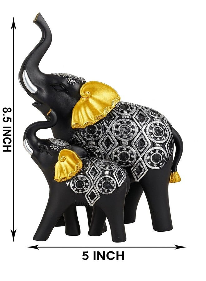JAIPUR ACE Black Elephant Figurines with Silver Carving and Golden Ears - Decorative Resin Showpiece for Home Décor, Good Luck Symbol, Festive Gift, Premium Finish with Raised Trunks on Wooden Base - Image 4