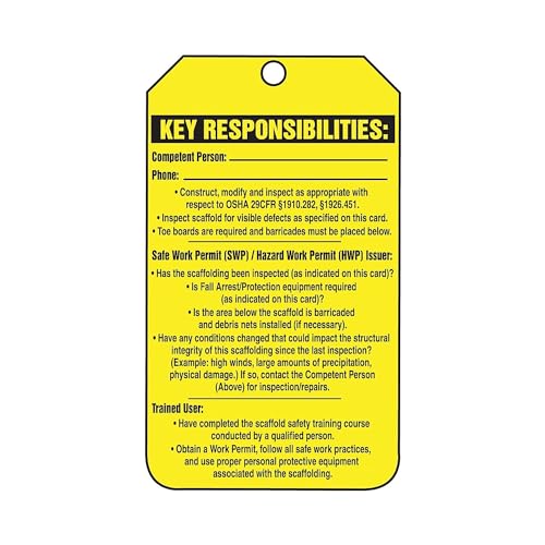 Accuform علامات أكوفورم TRS318CTP بطاقة حالة السقالات، أسطورة فحص السقالات (قائمة التحقق)/المسؤوليات الرئيسية، 5.75" طول x 3.25" عرض x 0.010" سمك، PF-كاردستوك، أسود على أصفر (عبوة من 25) - Image 2