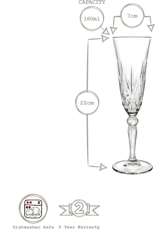 RCR Rcr 25600020006 Melodia Crystal Champagne Flutes Glasses, 160 ml, Set Of 6 - Transparent  - Image 3