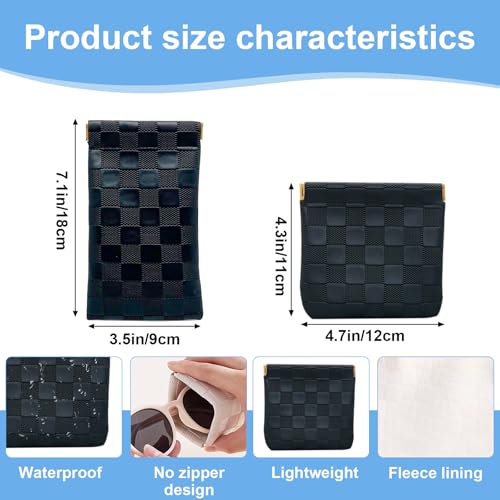lyBlissor 4PCS Small Makeup Bag for Purse, Mini Leather Pocket Cosmetic Bag for Women, Waterproof Portable Makeup Pouch No Zipper Coin Purse Lipstick Bag Accessories, Checkered Travel Storage Bag(White, Black) - Image 2