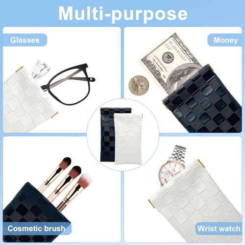lyBlissor 4PCS Small Makeup Bag for Purse, Mini Leather Pocket Cosmetic Bag for Women, Waterproof Portable Makeup Pouch No Zipper Coin Purse Lipstick Bag Accessories, Checkered Travel Storage Bag(White, Black) - Image 5