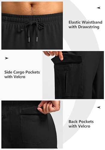 Pudolla Men's Cotton Sweatpants with Cargo Pockets Open Bottom Yoga Pants for Men Lounge Pants for Athletic Workout Casual(Black Large) - Image 4