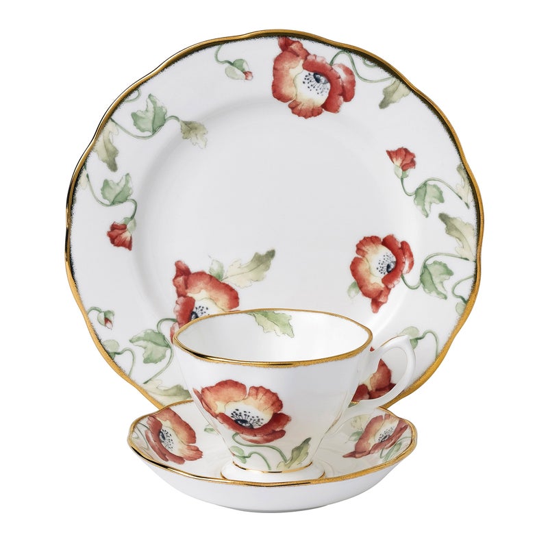 ROYAL ALBERT Royal Albert 100 Years 1970 3Piece Set Teacup Saucer  Plate 8 