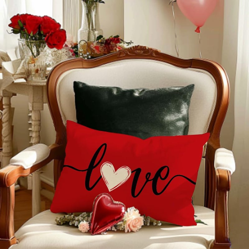 RABUSOFA Valentine's Day Throw Pillow Cover,12x20 Inch Red Love Heart Quotes Holiday Anniversary Wedding Lumbar Cushion Case Decoration for Sofa Couch Set of 1 - Image 5