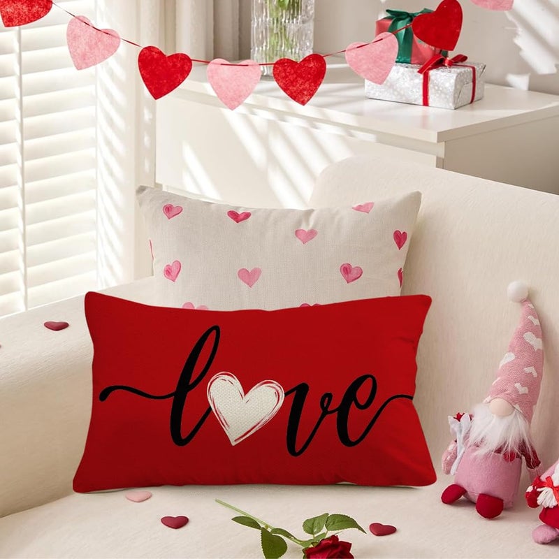 RABUSOFA Valentine's Day Throw Pillow Cover,12x20 Inch Red Love Heart Quotes Holiday Anniversary Wedding Lumbar Cushion Case Decoration for Sofa Couch Set of 1 - Image 4