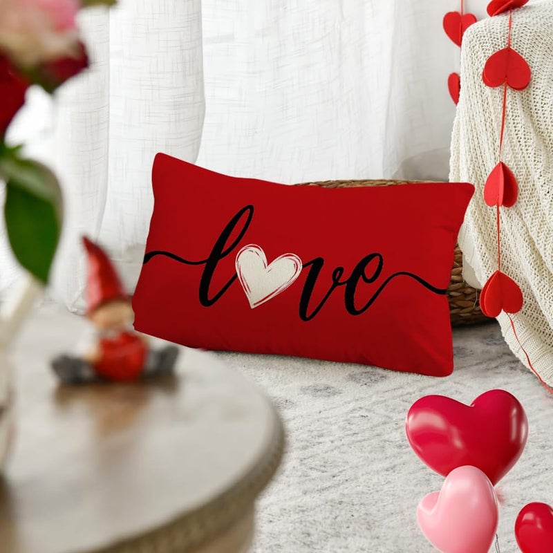 RABUSOFA Valentine's Day Throw Pillow Cover,12x20 Inch Red Love Heart Quotes Holiday Anniversary Wedding Lumbar Cushion Case Decoration for Sofa Couch Set of 1 - Image 2