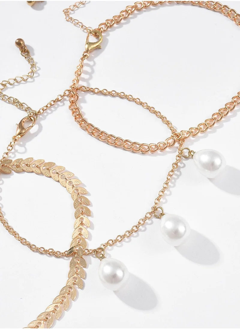 سوهي Set Of 3 White Pearl Studded Anklet