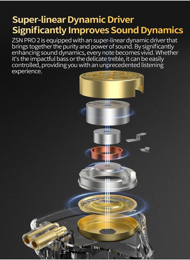 KZ KZ ZSN Pro 2 in-Ear Monitors Headphones Metal Earphones 1BA+1DD Hybrid Technology HiFi Bass Clear Sound IEMs Noise Cancellation Earbuds Wired (gold color with Mic)  - Image 5