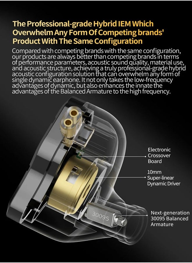 KZ KZ ZSN Pro 2 in-Ear Monitors Headphones Metal Earphones 1BA+1DD Hybrid Technology HiFi Bass Clear Sound IEMs Noise Cancellation Earbuds Wired (gold color with Mic)  - Image 4