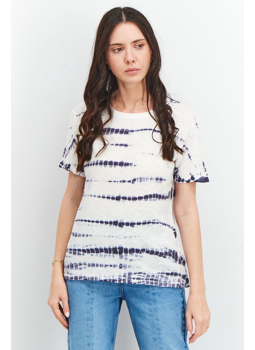 Splendid Women Crew Neck Short Sleeve Tie Dye T-Short, White  - Image 1