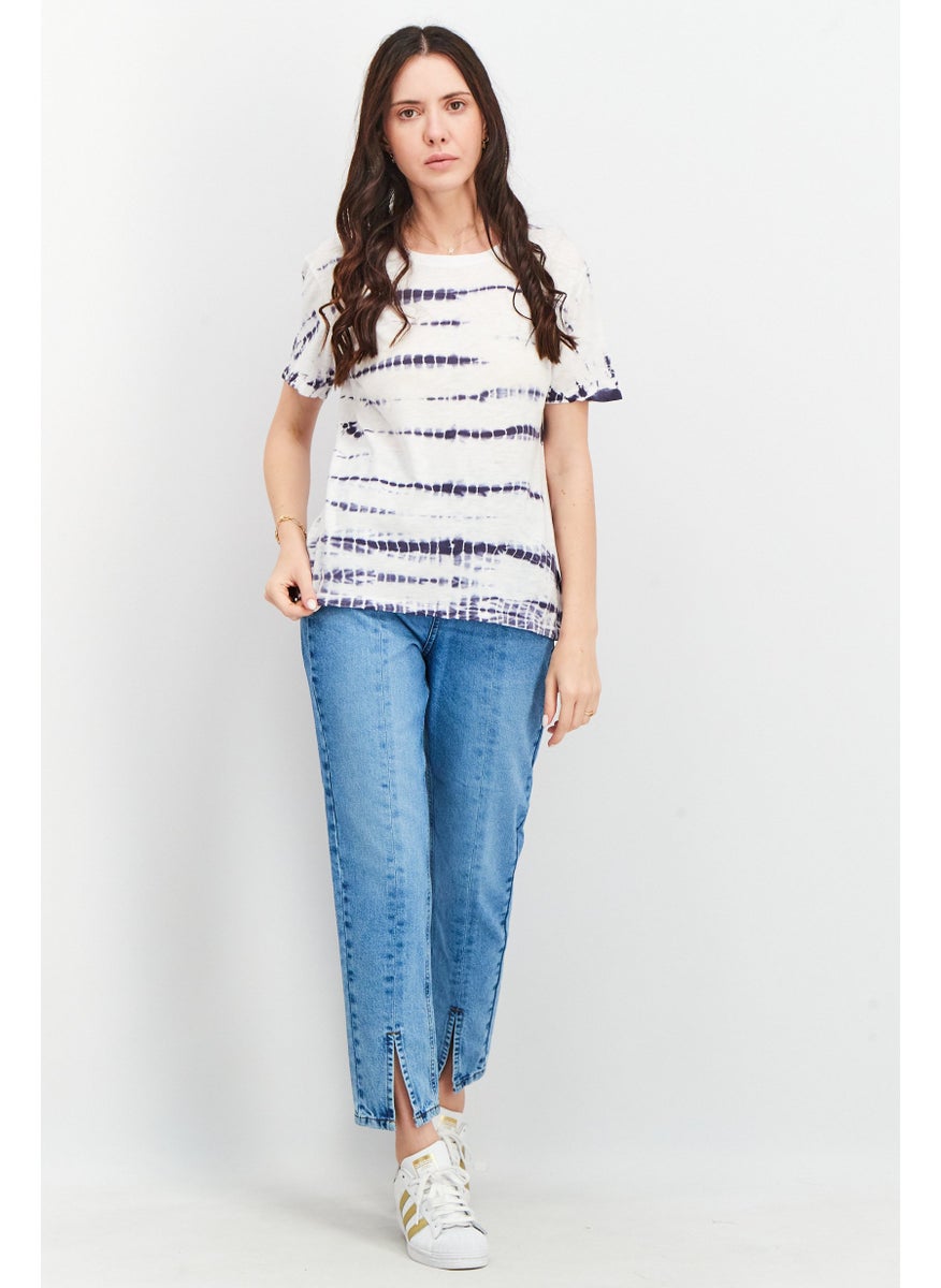 Splendid Women Crew Neck Short Sleeve Tie Dye T-Short, White  - Image 3