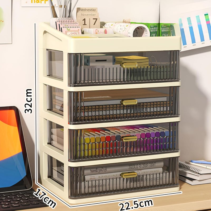 HOOPVOOL Desk Makeup Organizer, Plastic Storage Box with Sliding Drawer, Stylish Display Case for Cosmetics, Lotion, Nail Polish,Brushes,and Jewelry (4 - Layer, Cream) - Image 2