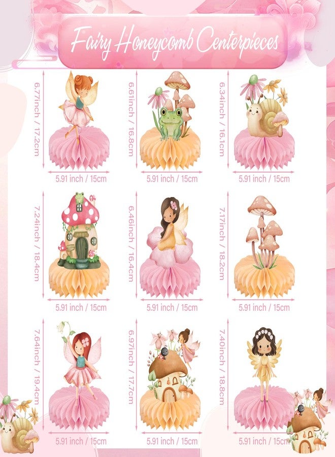 Funrous 9 Pcs Fairy Party Decorations Fairies Honeycomb Centerpieces First Birthday Baby Shower Table Decor 3D Fairyland Mushroom Frog Paper Centerpieces for Home Forest Wonderland Supplies - Image 2