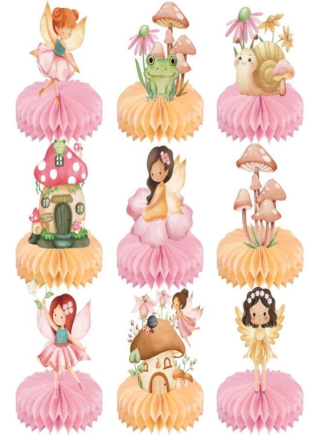 Funrous 9 Pcs Fairy Party Decorations Fairies Honeycomb Centerpieces First Birthday Baby Shower Table Decor 3D Fairyland Mushroom Frog Paper Centerpieces for Home Forest Wonderland Supplies - Image 1