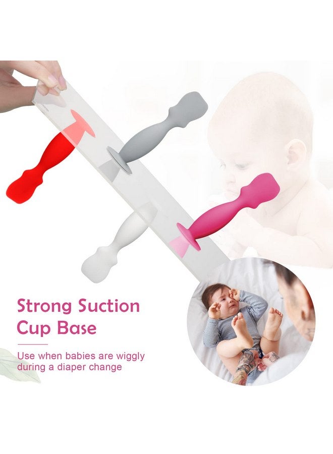 Capoda 4 Pack Baby Diaper Cream Spatula Butt Paste Spatula Diaper Cream Applicator Baby Soft Flexible Silicone Diaper Rash Cream Brush Butt Spatula for Boys and Girls (Gray, Rose Red, White, Red) - Image 3