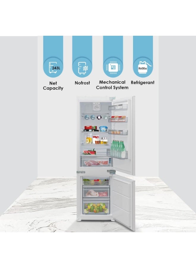 Zeeco Kitchen Line Built-In Refrigerator, 256 Litres, 2 Doors, Bottom Freezer, Reversible Right Door Hinge, LED Interior Light, Frost-Free, Electronic Control, White - Made In Turkey - Image 5