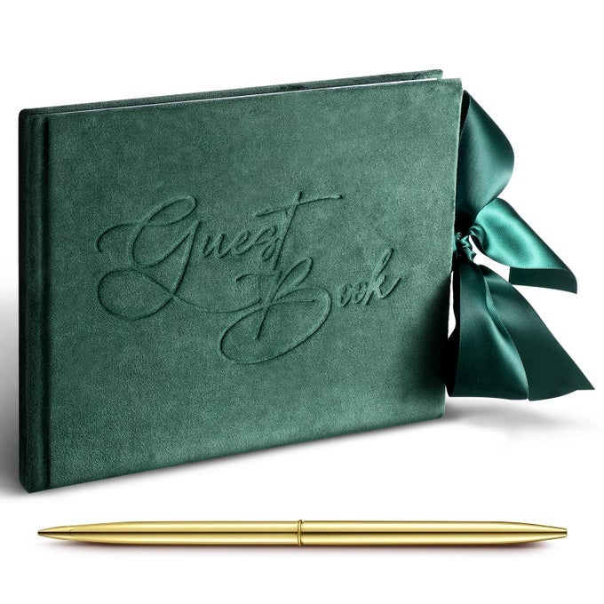 WEDDING GUEST BOOK WITH PEN GREEN VELVET RECEPTION 144 PAGE SIGN IN BOOK WEDDING MEMORY PAPERS ELEGANT GUESTBOOK FOR BRIDAL SHOWER PARTY GUEST VISITOR