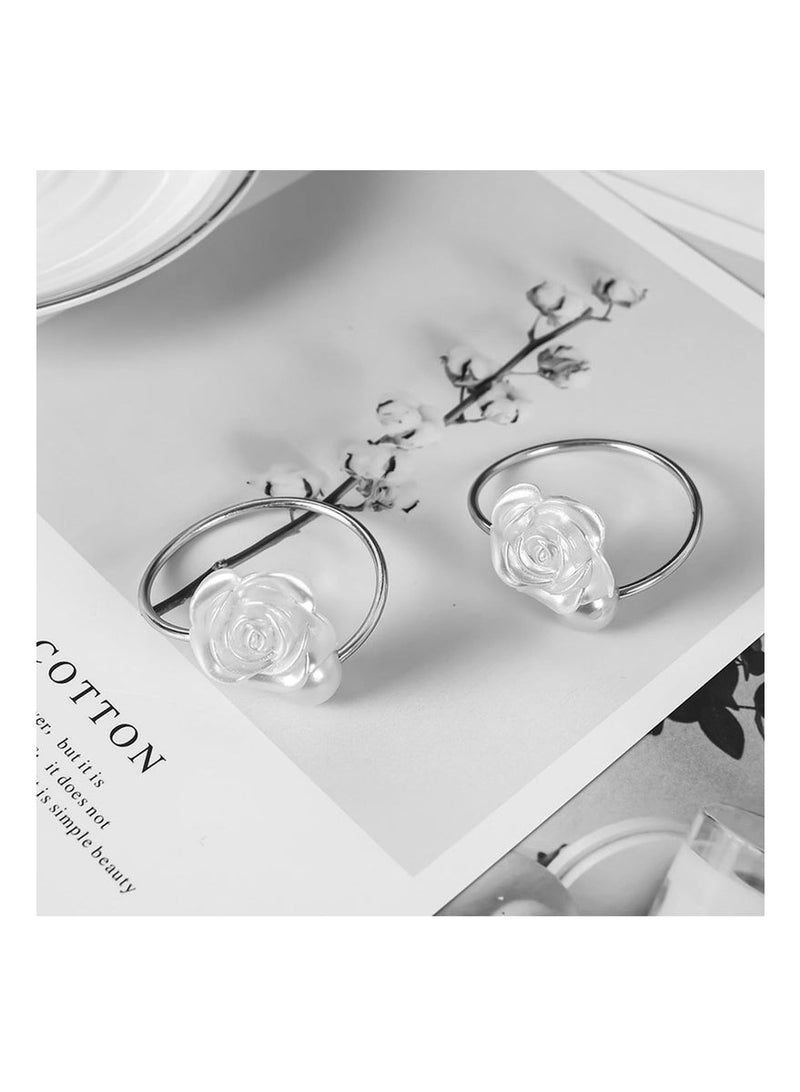 10 Pcs Napkin Rings,White Rose Pearl Dining Table Napkin Ring Holder,Vintage Paper Towel Rings for Valentine's Day Wedding Banquet Home Table Decorations - Image 4