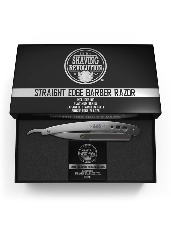 SHAVING REVOLUTION شفرة حلاقة مستقيمة للحلاقة القريبة - شفرة حلاقة مستقيمة احترافية للرجال مع 100 شفرة حادة مفردة - مجموعة شفرة حلاقة للرجال - Image 3