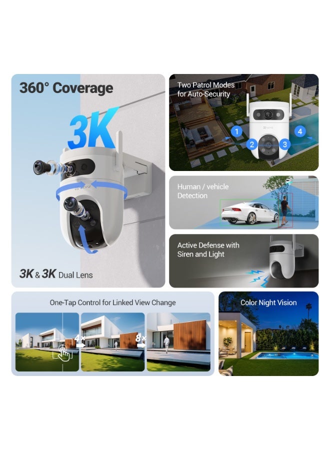 EZVIZ C9c Security Camera, 3K+3K Outdoor Dual-Lens PTZ WiFi Camera, Auto Tracking, Human&Vehicle Detection, Active Defense, Color Night Vision, Two-Way Talk, Weatherproof - Image 2