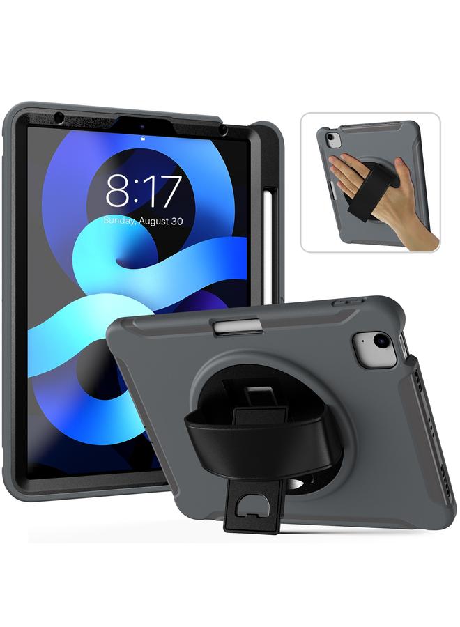 زبون جراب لجهاز iPad Air 2022 / 2020 10.9 بوصة، جراب واقٍ من البولي كربونات والبولي يوريثان الحراري، قابل للدوران 360 درجة، مع حامل وحزام يد وفتحة قلم - Image 1