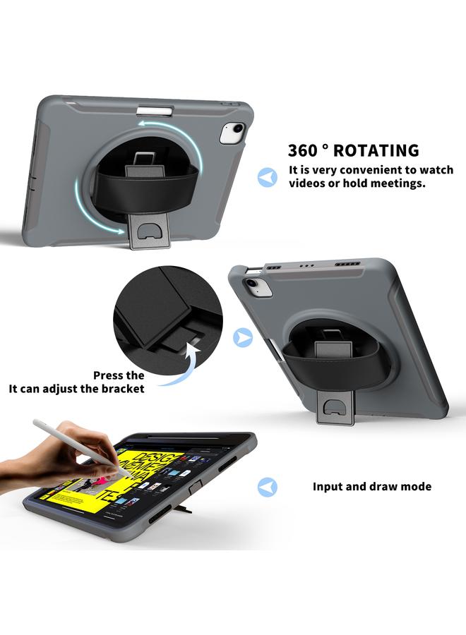 زبون جراب لجهاز iPad Air 2022 / 2020 10.9 بوصة، جراب واقٍ من البولي كربونات والبولي يوريثان الحراري، قابل للدوران 360 درجة، مع حامل وحزام يد وفتحة قلم - Image 4
