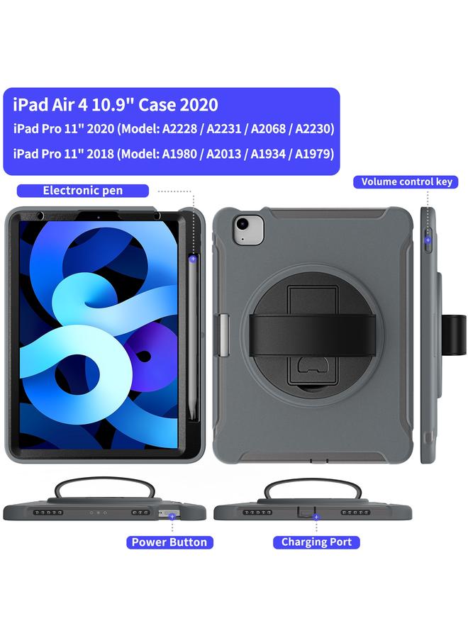 زبون جراب لجهاز iPad Air 2022 / 2020 10.9 بوصة، جراب واقٍ من البولي كربونات والبولي يوريثان الحراري، قابل للدوران 360 درجة، مع حامل وحزام يد وفتحة قلم - Image 3