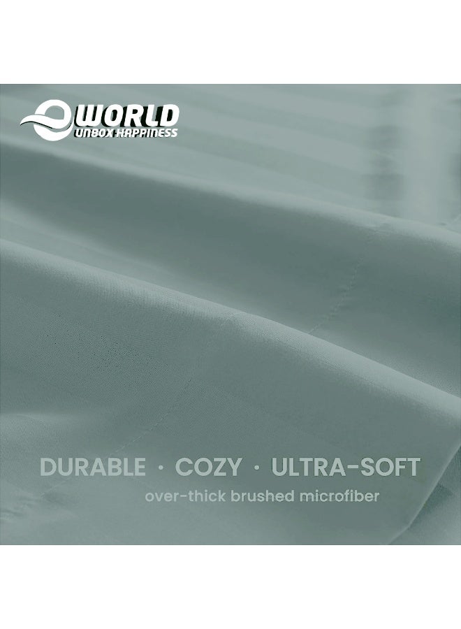 Eworld 4-Piece Luxury Super King Pastel Green Striped Bedding Set (Flat Sheet 280×280 cm, Fitted Sheet 200×200+30 cm, 2 Pillowcases 50×75 cm) – Premium Microfiber, Hotel-Style Comfort - Image 5