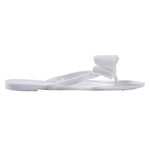 Mtzyoa Women Flip-Flops Bow Flat Sandals Beach Jelly Cute Rain White Size 8 Ladies Summer Casual Waterproof - Image 3