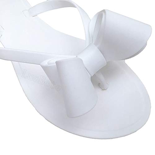 Mtzyoa Women Flip-Flops Bow Flat Sandals Beach Jelly Cute Rain White Size 8 Ladies Summer Casual Waterproof - Image 2