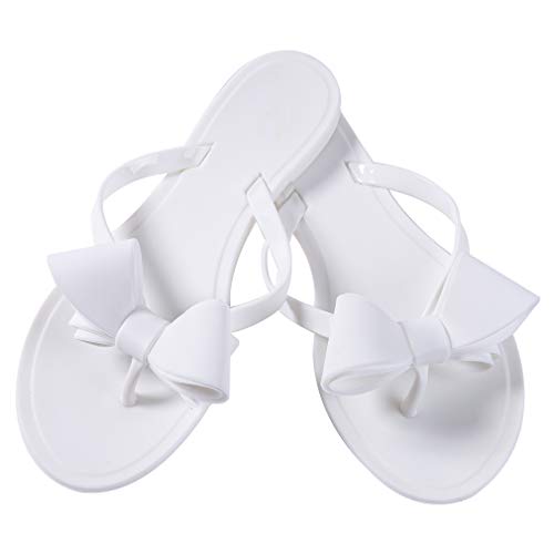 Mtzyoa Women Flip-Flops Bow Flat Sandals Beach Jelly Cute Rain White Size 8 Ladies Summer Casual Waterproof - Image 4