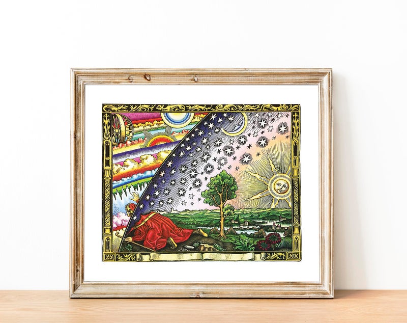 ArtCantHurtU 1889 Firmament Dome - Flat Earth Map by Camille Flammarion - Meteorology Cosmology Astronomy Stars Moon Space Wall Art Decor Print - Ancient World History Dark Ages Civilizations - Unframed 16"x20" - Image 4