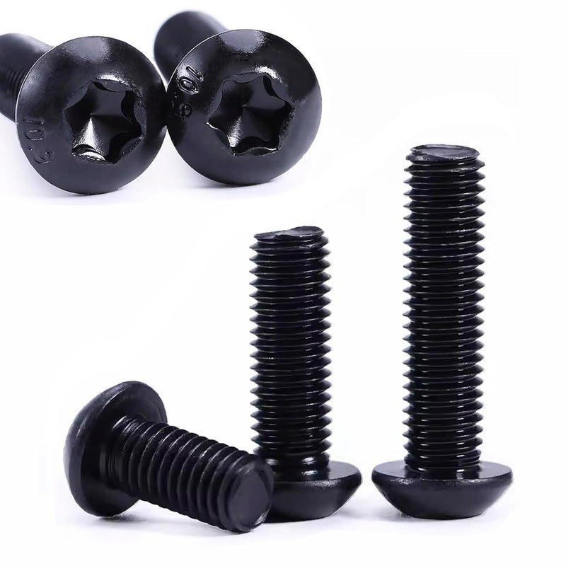 HanTof 75Pcs Button Head Torx Drive Screws Bolts, Grade 10.9 Alloy Steel, M6 x 12/16/20/25/30 mm Star Drive Machine Screws Set with T30 Wrench, Black Oxide Finish, Fully Threaded Pitch : 1.0 mm - Image 4