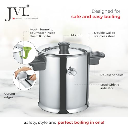 JVL Stainless Steel Double Wall Milk Boiler Storage with Double Bakelite Handle (2.5 Litre) - Image 2