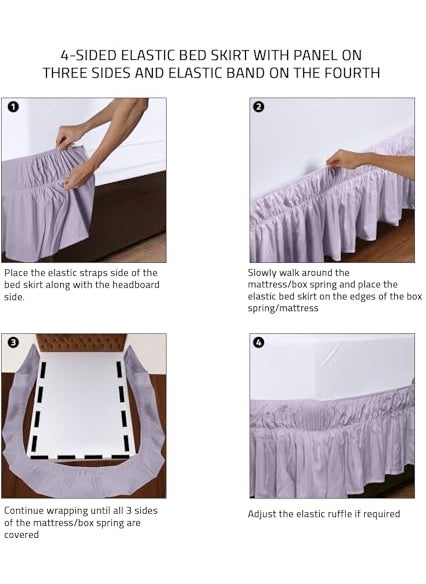 Utopia Bedding Utopia Bedding Queen Elastic Bed Ruffle - Easy Wrap Around Ruffle - Microfiber Bed Skirt with Adjustable Elastic Belt 16 Inch Tailored Drop - Hotel Quality Bedskirt  Fade Resistant (Queen  Lavender)  - Image 3