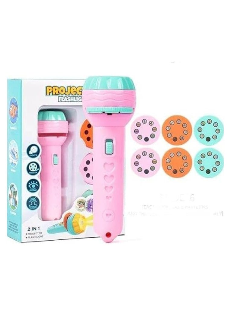 Generic - 3-sided 24 Patterns Kids Flashlight Night Light Learning Bedtime Best Gift Pink Plastic - Image 1