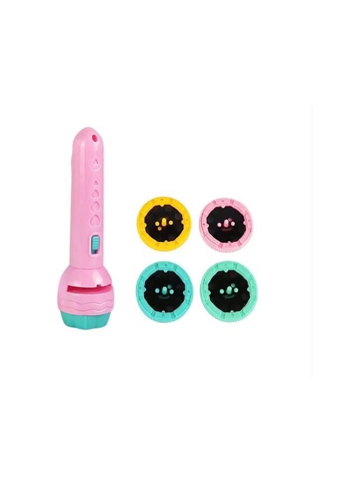 Generic - 3-sided 24 Patterns Kids Flashlight Night Light Learning Bedtime Best Gift Pink Plastic - Image 1